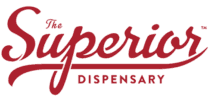 Logo for The Superior Dispensary in red cursive and block lettering on a light background.